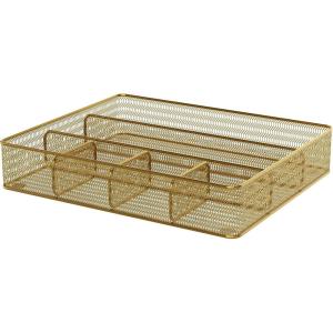 Martha Stewart Ryder Gold Mesh Metal 6 Compartment Large Desk Drawer Organizer for Accessories and Office Supplies