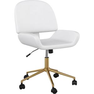 Martha Stewart Tyla Armless Swivel Task Chair for Home Office in White Faux Leather with Polished Brass Frame(White Faux Leather/Polished Brass)