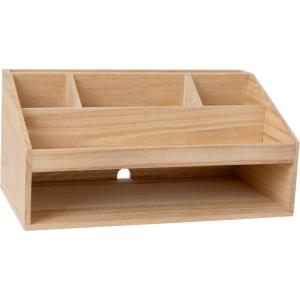 Martha Stewart Weston Wooden Desktop Organizer with Open Lower Storage Compartment, Engineered Wood Multipurpose Storage Caddy, White(Light Natural)
