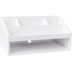 Martha Stewart Weston Wooden Desktop Organizer with Open Lower Storage Compartment, Engineered Wood Multipurpose Storage Caddy, White(White)