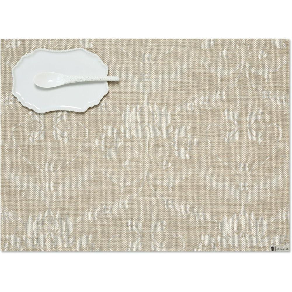 image:imageMartha by Martha Stewart  Chilewich Damask Placemats in Sea  Set of 4  Easy Care Woven Tabletop Textiles  IndoorOutdoor  185 x 135 RectangleFlax
