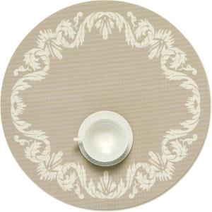 Martha by Martha Stewart | Chilewich Scroll Round Set of 4 Placemats in Burnt Coral(Flax)