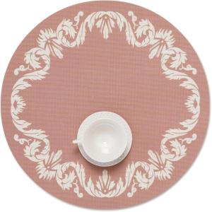Martha by Martha Stewart | Chilewich Scroll Round Set of 4 Placemats in Wheat(Burnt Coral)