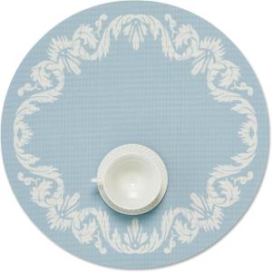 Martha by Martha Stewart | Chilewich Scroll Round Set of 4 Placemats in Wheat(Sea)