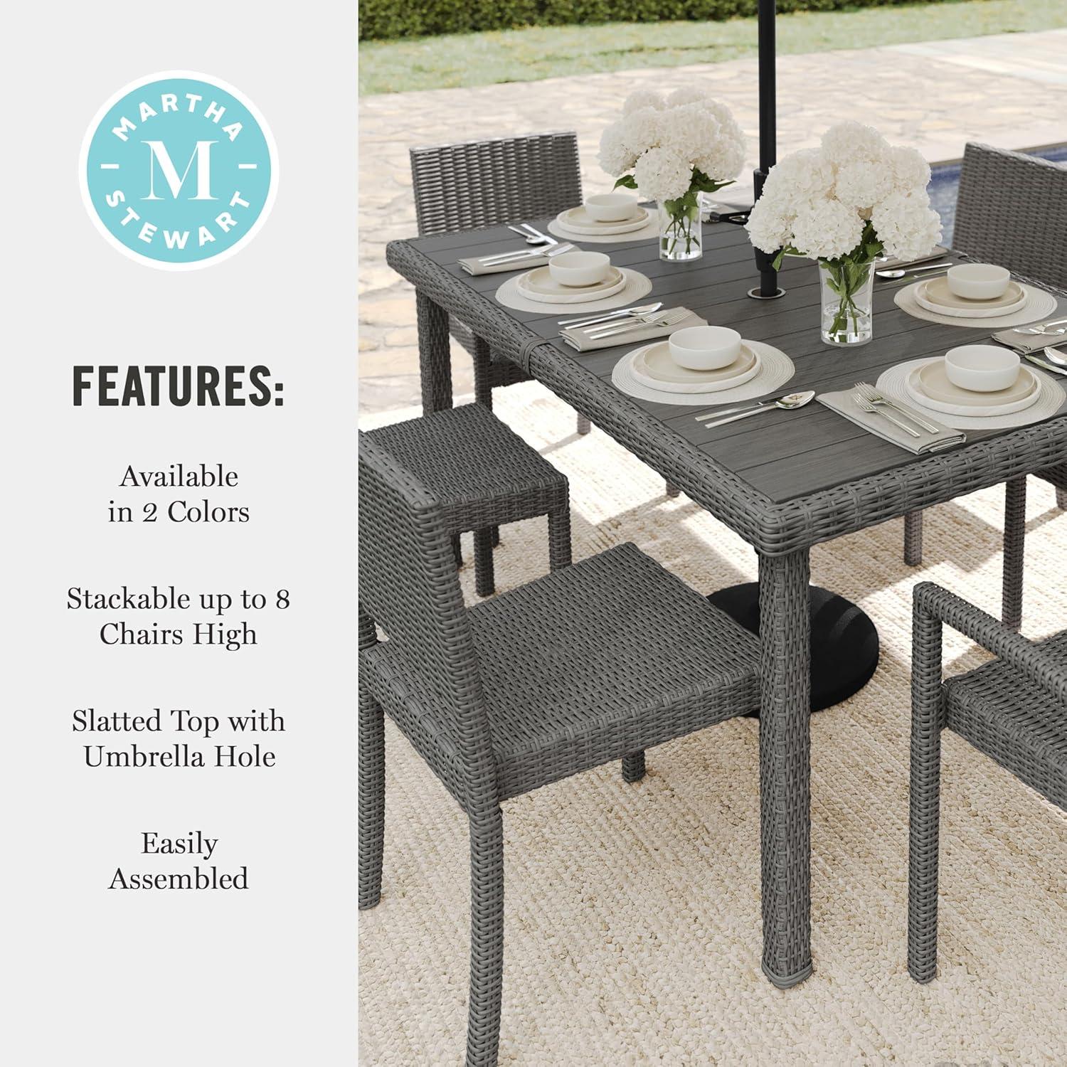 image:imageMartha Stewart Bedford 7Piece IndoorOutdoor Dining Set with 6 Stackable Chairs and 62 Patio Table with Faux Wood Top and Rattan Wicker Finish in GrayGrey