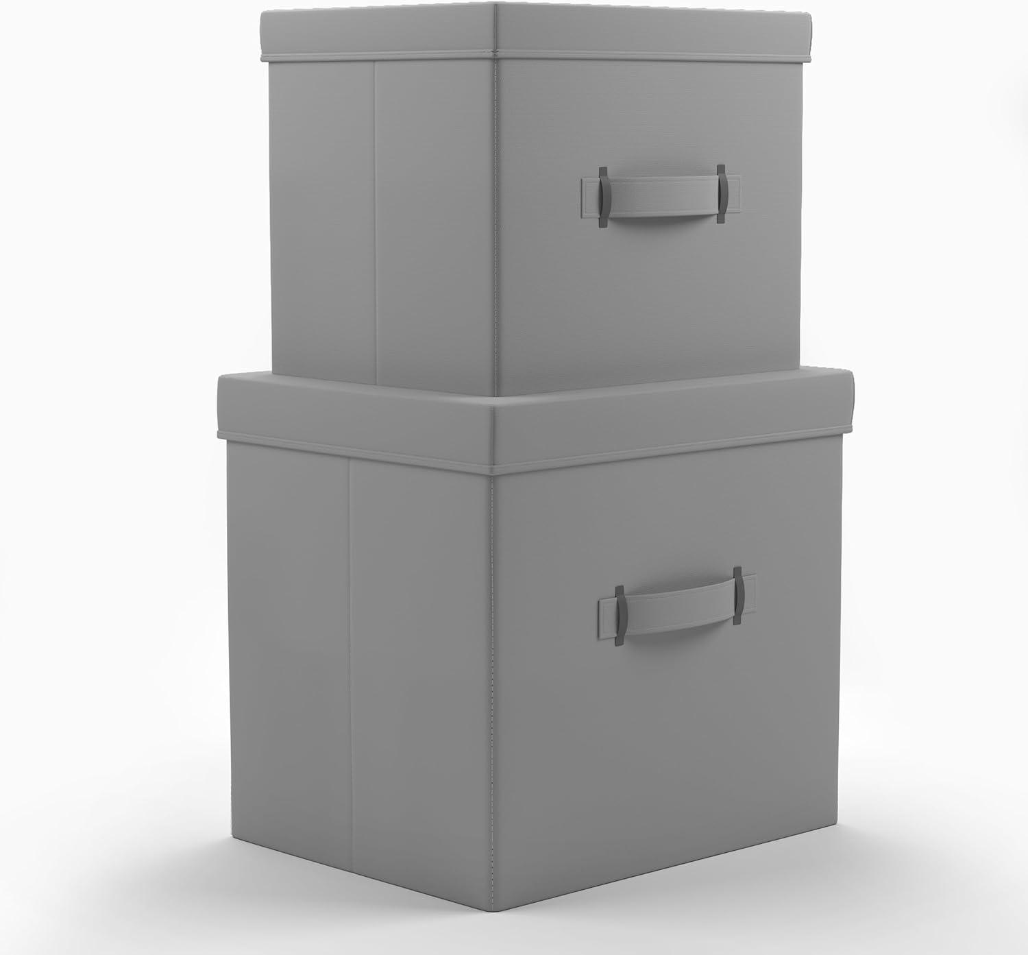 image:imageMartha Stewart Essential Collapsible Stackable Decorative Home Storage Organization With Lidded Tops Set of 2 Lidded Storage Boxes Bedford FloralGrey