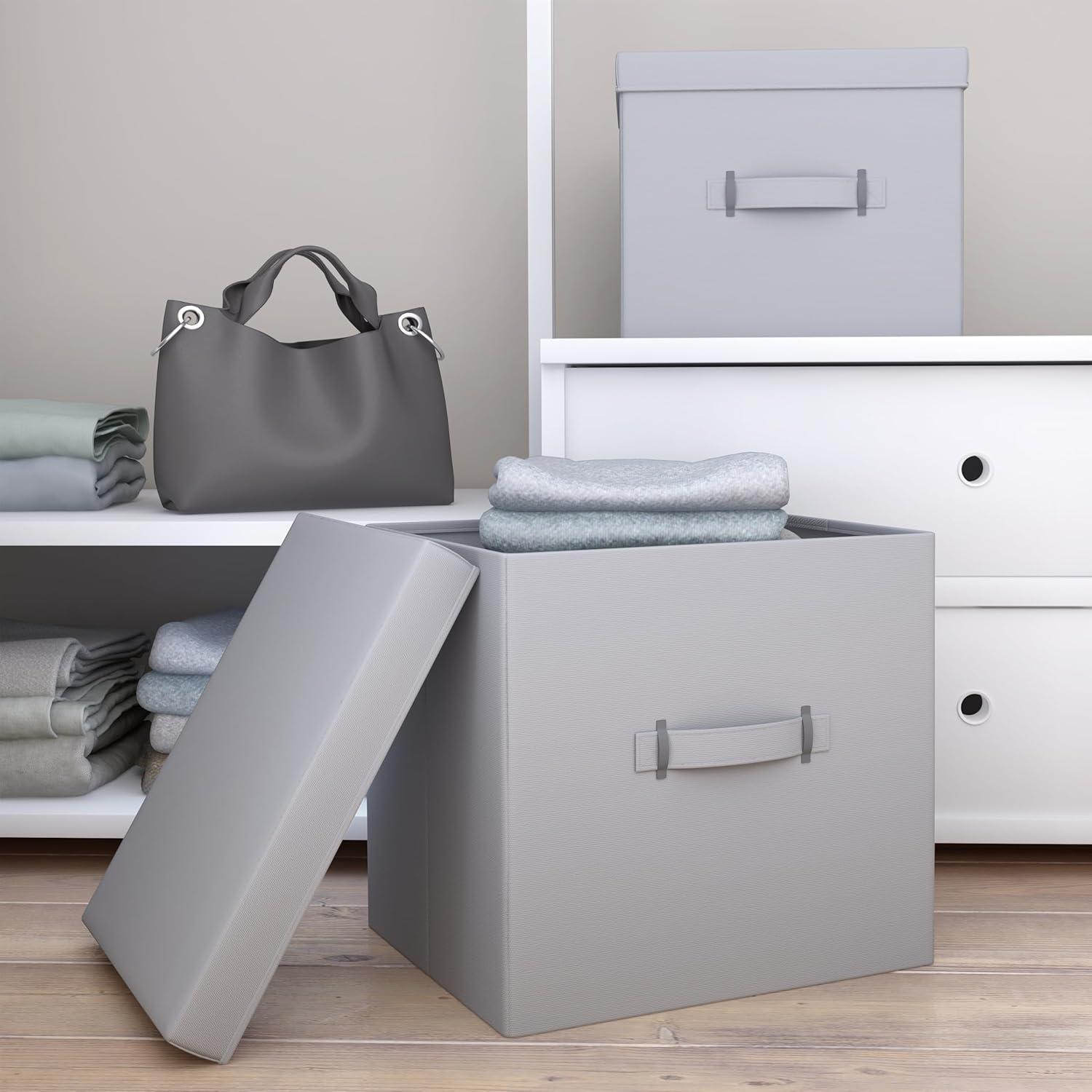 image:imageMartha Stewart Essential Collapsible Stackable Decorative Home Storage Organization With Lidded Tops Set of 2 Lidded Storage Boxes Bedford FloralGrey
