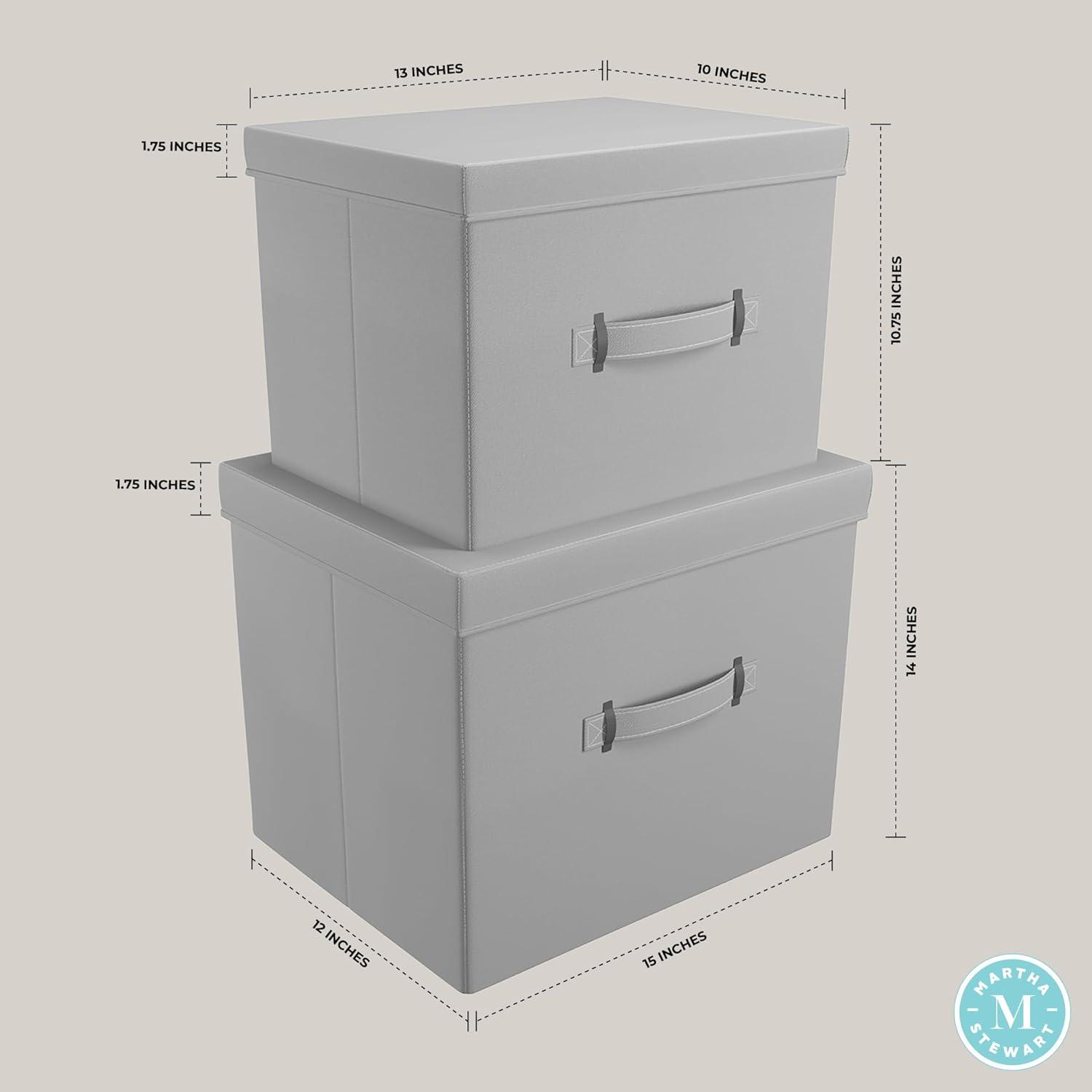 image:imageMartha Stewart Essential Collapsible Stackable Decorative Home Storage Organization With Lidded Tops Set of 2 Lidded Storage Boxes Bedford FloralGrey