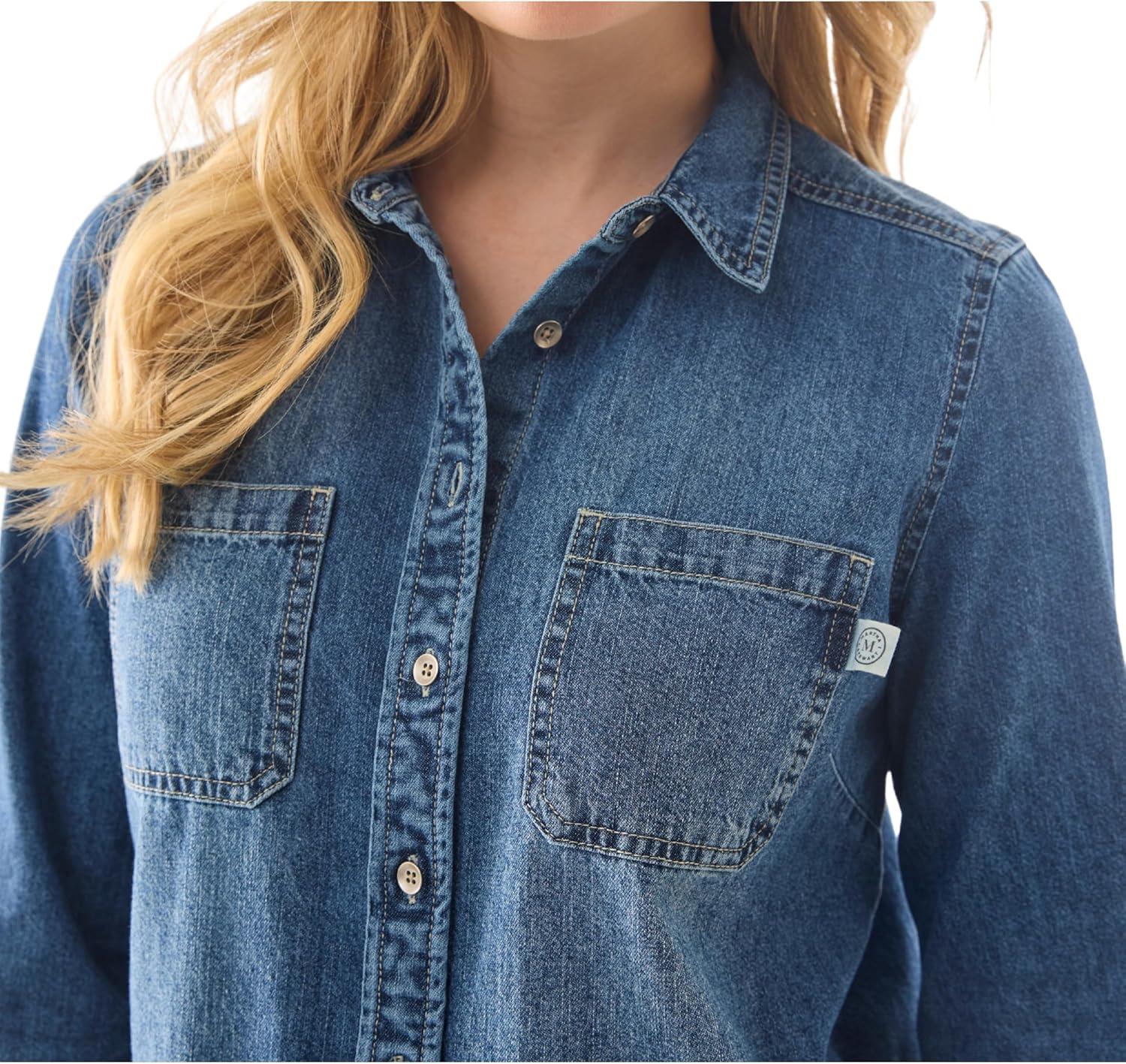 image:imageMartha Stewart Womens Chambray Shirt Denim Shacket Button Down Jean Top Long SleeveVintage Wash