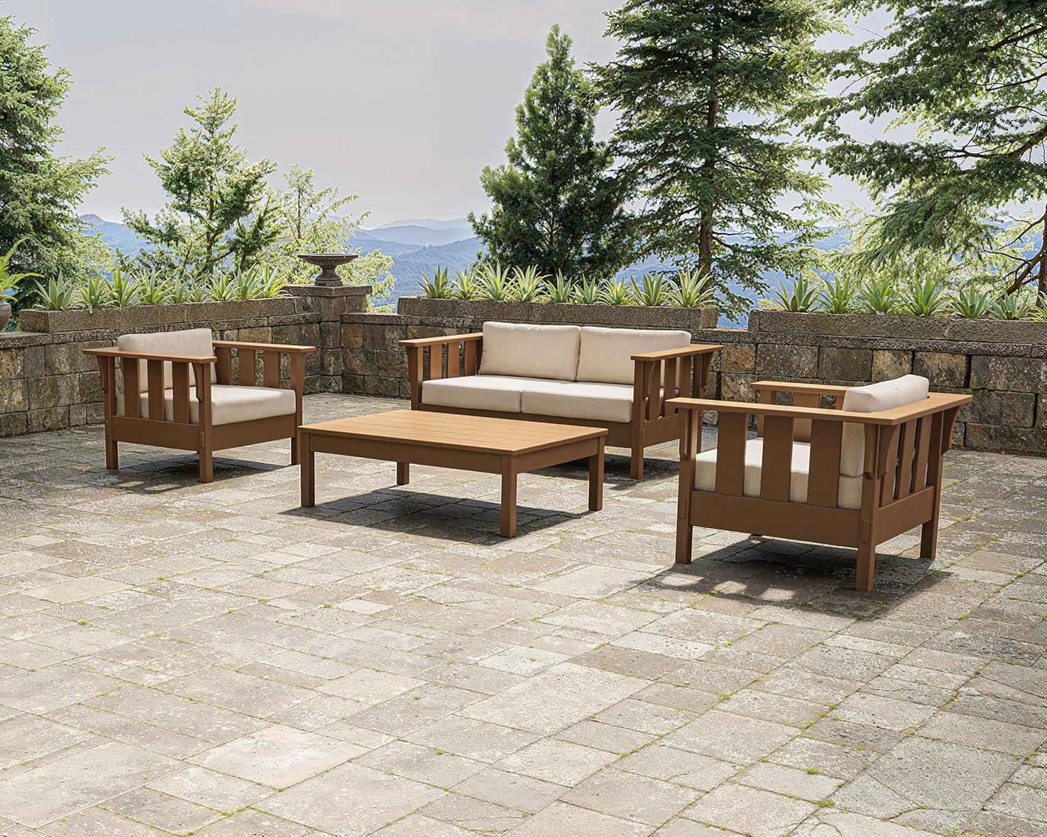 image:imageMartha Stewart by POLYWOOD Acadia 4Piece Deep Seating Set with Loveseat in TeakDune BurlapMahogany Spiced Burlap