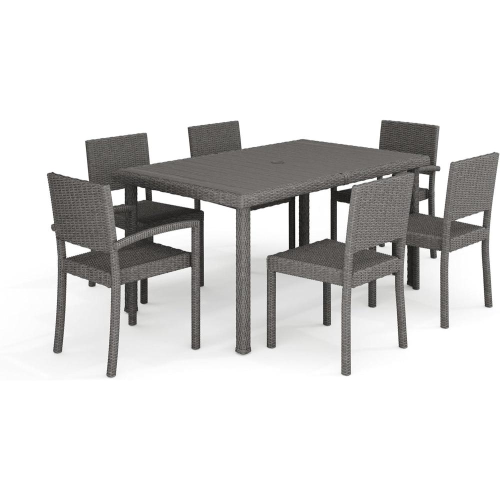 image:imageMartha Stewart Bedford 7Piece IndoorOutdoor Dining Set with 6 Stackable Chairs and 62 Patio Table with Faux Wood Top and Rattan Wicker Finish in GrayGrey