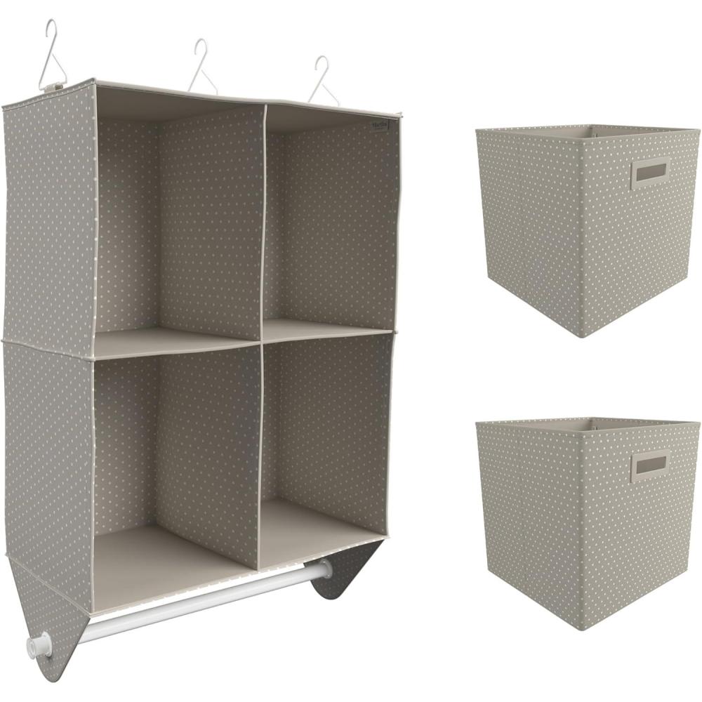 image:imageMartha Stewart Essential Closet Home Storage and Organization for Storing Sweaters Blankets Handbags Hanging Shirts Accessories 4Shelf Hanging Organizer with 2 Craft Cubes Cottage Dot