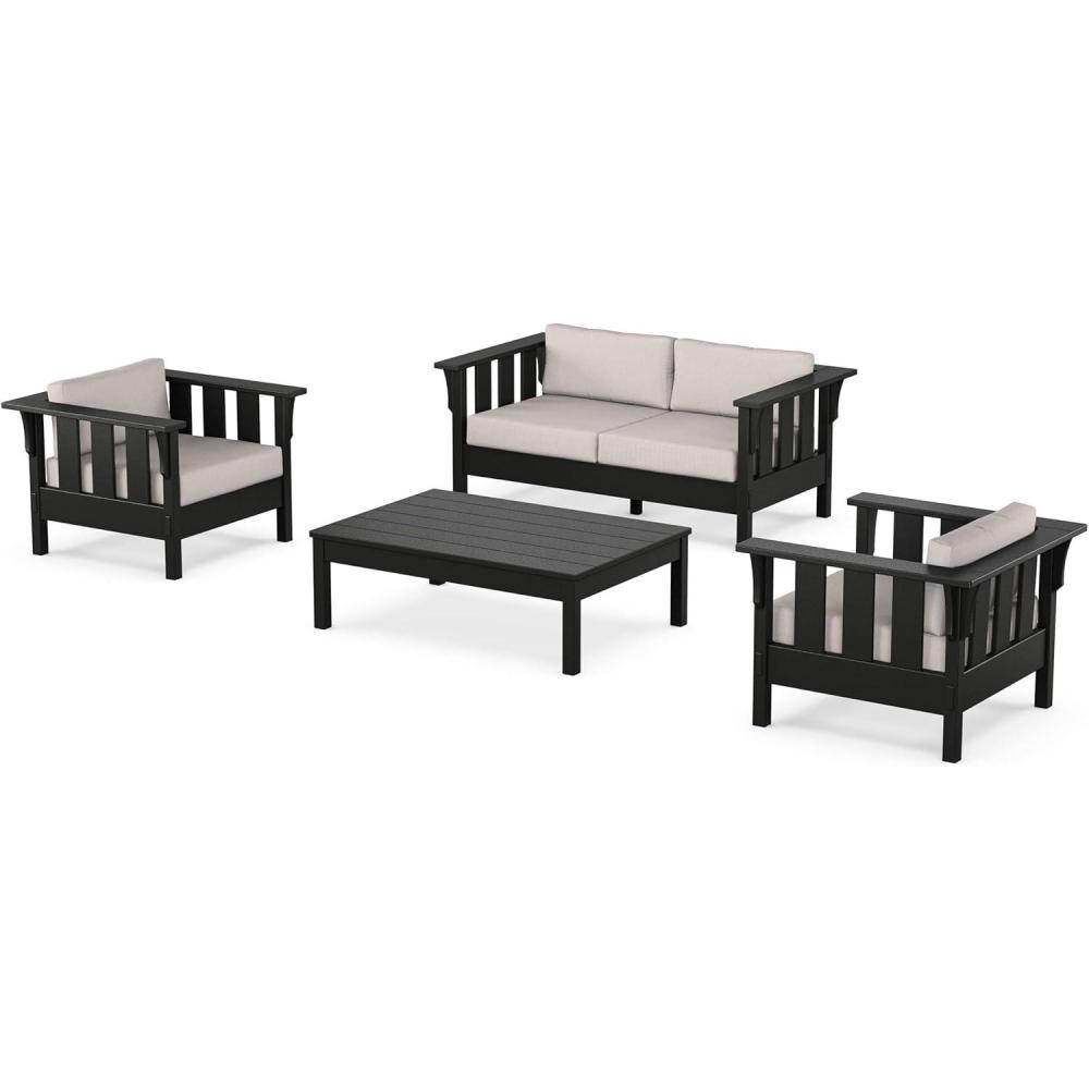 image:imageMartha Stewart by POLYWOOD Acadia 4Piece Deep Seating Set with Loveseat in TeakDune BurlapBlack  Dune Burlap