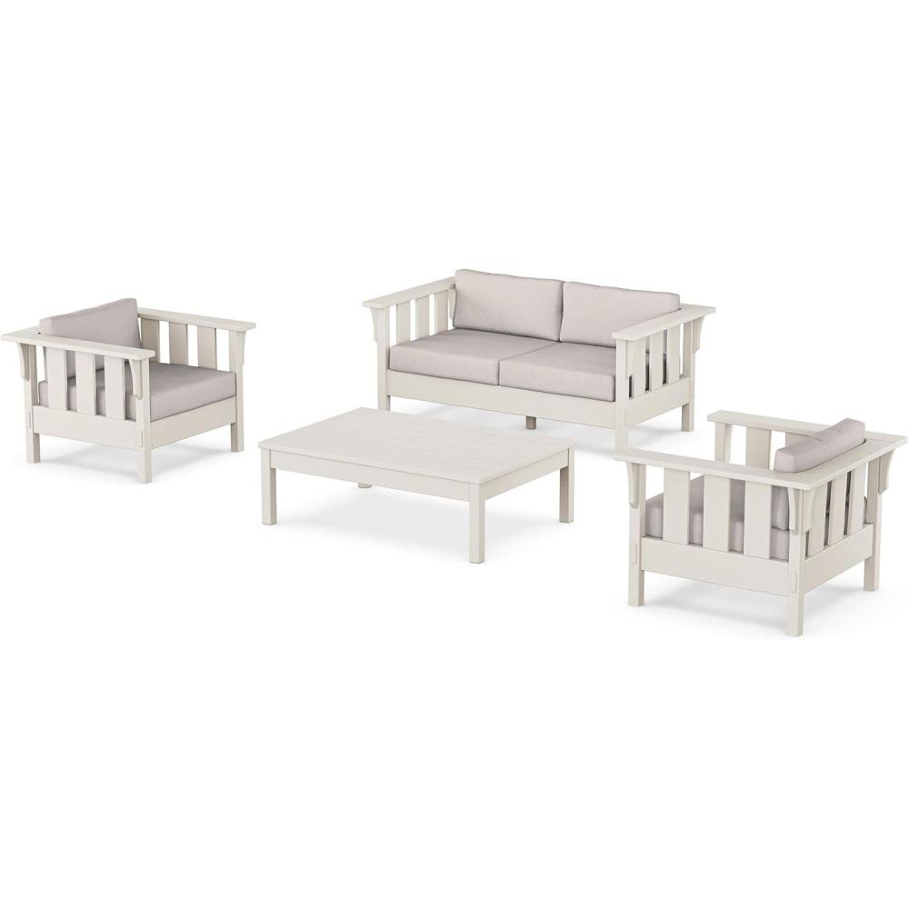 image:imageMartha Stewart by POLYWOOD Acadia 4Piece Deep Seating Set with Loveseat in TeakDune BurlapSand  Dune Burlap