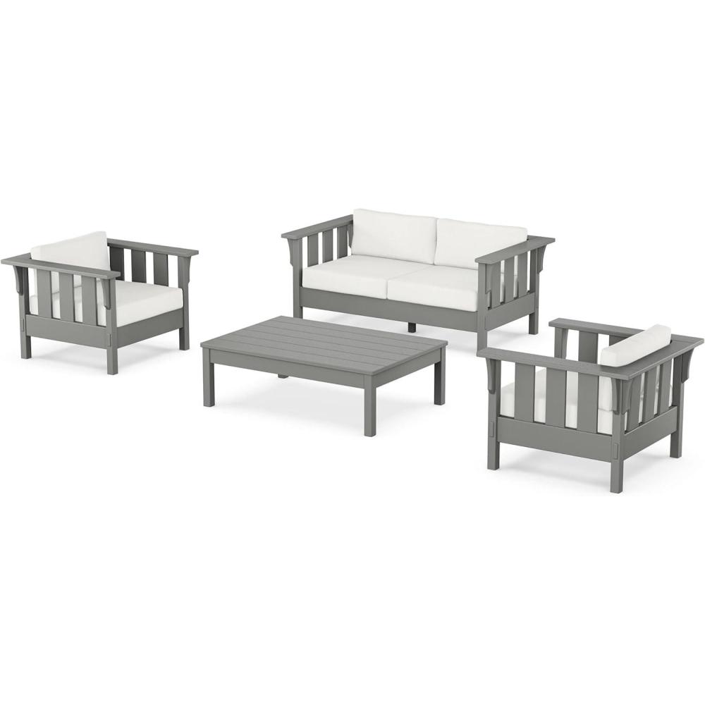 image:imageMartha Stewart by POLYWOOD Acadia 4Piece Deep Seating Set with Loveseat in TeakDune BurlapSlate Grey  Natural Linen