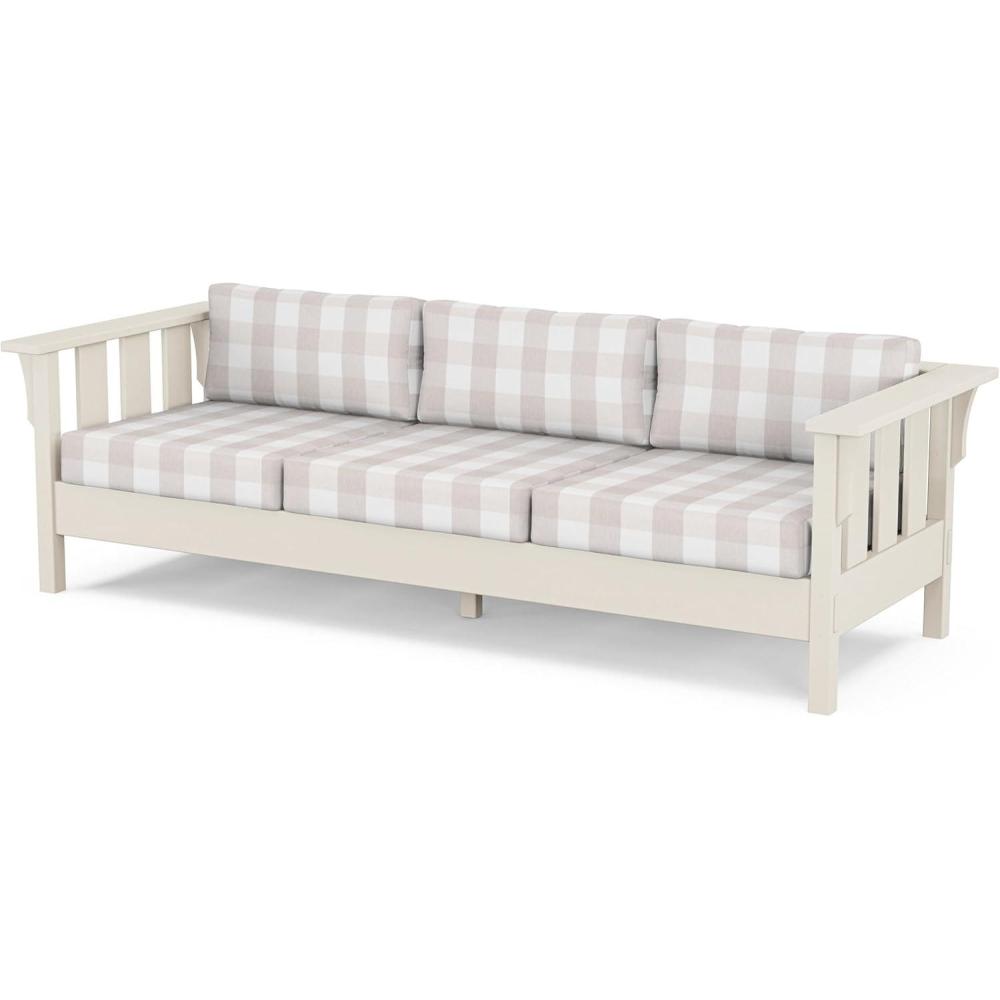image:imageMartha Stewart by POLYWOOD Acadia Deep Seating Sofa in Slate GreyNatural LinenSand Buffalo Plaid Dune Burlap