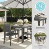 Martha Stewart Bedford 7-Piece Indoor-Outdoor Dining Set with 6 Stackable Chairs and 62″ Patio Table with Faux Wood Top and Rattan Wicker Finish in Gray(Grey)