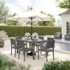 Martha Stewart Bedford 7-Piece Indoor-Outdoor Dining Set with 6 Stackable Chairs and 62″ Patio Table with Faux Wood Top and Rattan Wicker Finish in Gray(Grey)