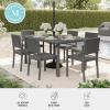 Martha Stewart Bedford 7-Piece Indoor-Outdoor Dining Set with 6 Stackable Chairs and 62″ Patio Table with Faux Wood Top and Rattan Wicker Finish in Gray(Grey)