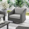 Martha Stewart Bedford Indoor-Outdoor Patio Chair with 360° Swivel Functionality and Rattan Wicker Finish in Gray with Gray All-Weather Cushions