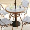 Martha Stewart Lily Pond 5 Piece Indoor-Outdoor Navy and White Woven Rattan Bistro Set with Natural Woodgrain Aluminum Frames and Tempered Glass Tabletop(Navy & White/Natural Frame)