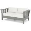 Martha Stewart by POLYWOOD® Acadia 4-Piece Deep Seating Set with Loveseat in Teak/Dune Burlap(Slate Grey / Natural Linen)