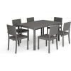 Martha Stewart Bedford 7-Piece Indoor-Outdoor Dining Set with 6 Stackable Chairs and 62″ Patio Table with Faux Wood Top and Rattan Wicker Finish in Gray(Grey)