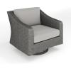 Martha Stewart Bedford Indoor-Outdoor Patio Chair with 360° Swivel Functionality and Rattan Wicker Finish in Gray with Gray All-Weather Cushions