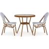 Martha Stewart Lily Pond 5 Piece Indoor-Outdoor Navy and White Woven Rattan Bistro Set with Natural Woodgrain Aluminum Frames and Tempered Glass Tabletop(Navy & White/Natural Frame)