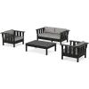Martha Stewart by POLYWOOD® Acadia 4-Piece Deep Seating Set with Loveseat in Teak/Dune Burlap(Black / Grey Mist)