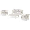 Martha Stewart by POLYWOOD® Acadia 4-Piece Deep Seating Set with Loveseat in Teak/Dune Burlap(Sand / Trellis Dune Burlap)