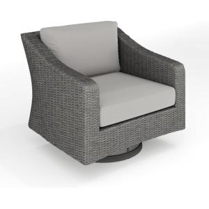 Martha Stewart Bedford Indoor-Outdoor Patio Chair with 360° Swivel Functionality and Rattan Wicker Finish in Gray with Gray All-Weather Cushions