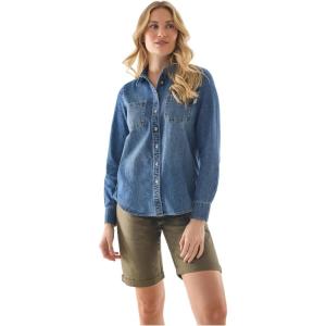 Martha Stewart Women’s Chambray Shirt, Denim Shacket, Button Down Jean Top, Long Sleeve(Vintage Wash)