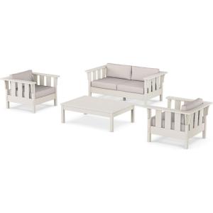 Martha Stewart by POLYWOOD® Acadia 4-Piece Deep Seating Set with Loveseat in Teak/Dune Burlap(Sand / Dune Burlap)