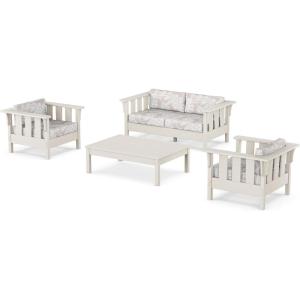 Martha Stewart by POLYWOOD® Acadia 4-Piece Deep Seating Set with Loveseat in Teak/Dune Burlap(Sand / Leaf Dune Burlap)