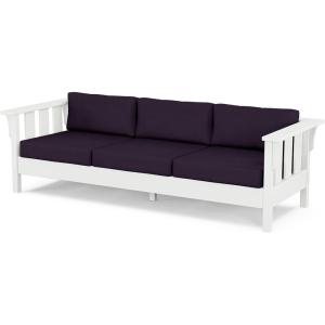 Martha Stewart by POLYWOOD® Acadia Deep Seating Sofa in Slate Grey/Natural Linen(White / Navy Linen)