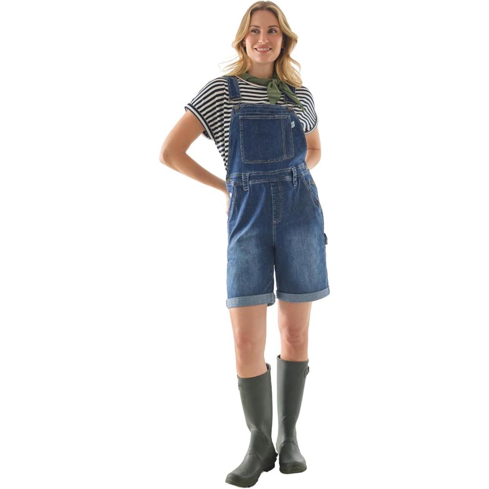 image:imageMartha Stewart Womens Garden Shortall Stretchy Denim Bib Shorts Casual Summer Romper Utility DungareesVintage Wash