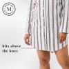 Martha Stewart Classic Long Sleeve Nightshirt for Women | Cotton Notch Collar Striped Sleepwear | Timeless and Elegant(Egret)