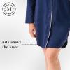 Martha Stewart Classic Long Sleeve Nightshirt for Women | Cotton Notch Collar Striped Sleepwear | Timeless and Elegant(Medieval Blue)