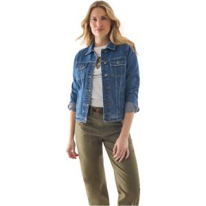 Martha Stewart Women’s Vintage Denim Jacket, Utility Workwear Overshirt, Button-Front Cotton Top with Pockets, Casual Layer(Vintage Wash)