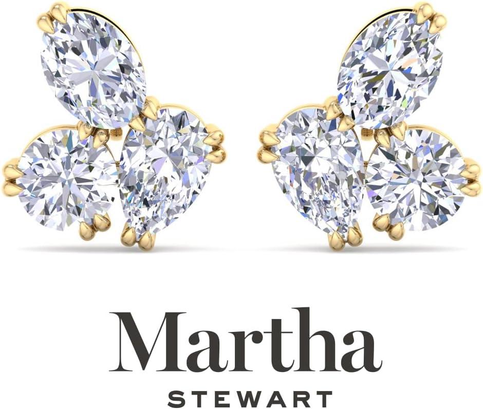 image:imageMartha Stewart 3 Carat Lab Grown Diamond Cluster Stud Earrings Pear Round Oval Shapes in 14K Goldyellowgold