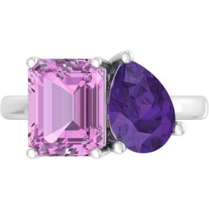 Martha Stewart 4 3/4 Carat Two Stone Gemstone Ring For Women in Sterling Silver, Gemstone Jewelry For Women(Option 6)
