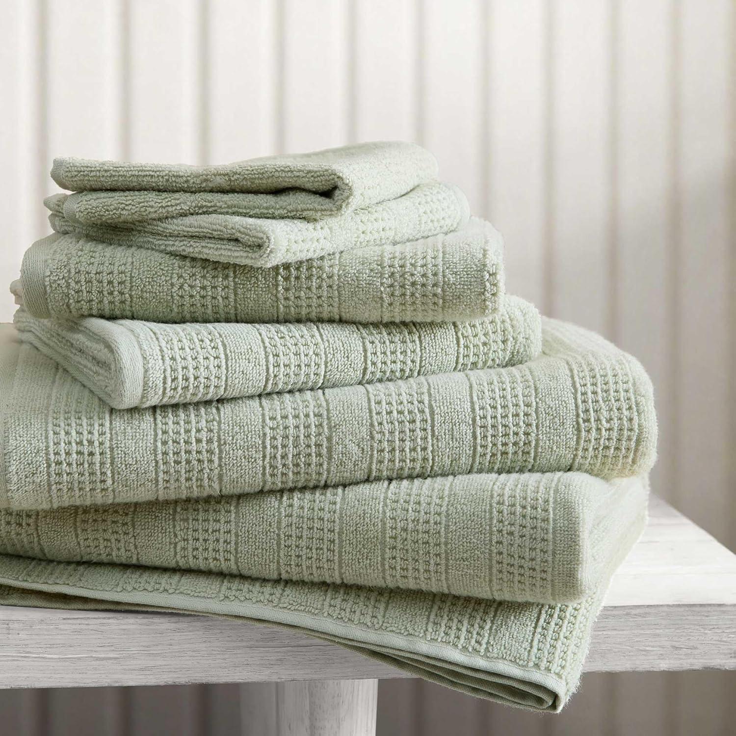 image:imageMartha Stewart Bath Towels Soft amp Absorbent 100 Cotton Towels Solid 500 GSM 6Piece Bathroom Towel Set with Textured Weave Bedford Cottage BlueBedford Cottage Green