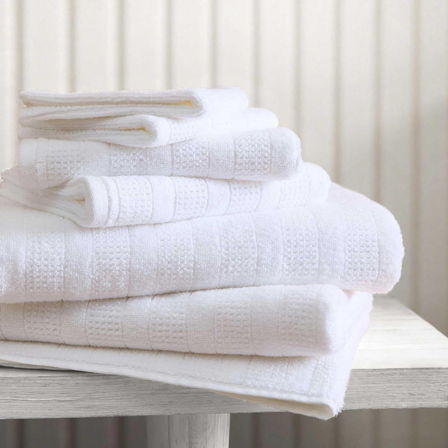 image:imageMartha Stewart Bath Towels Soft amp Absorbent 100 Cotton Towels Solid 500 GSM 6Piece Bathroom Towel Set with Textured Weave Bedford Cottage BlueBedford Cottage White