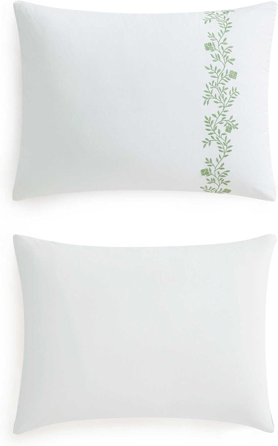 image:imageMartha Stewart Queen Comforter Set Naturally Soft CottonRich Jacquard Bedding wMatching Pillowcases Textured 3 Piece Bed Set Garden Trellis WhiteGarden Path Embroidery Green