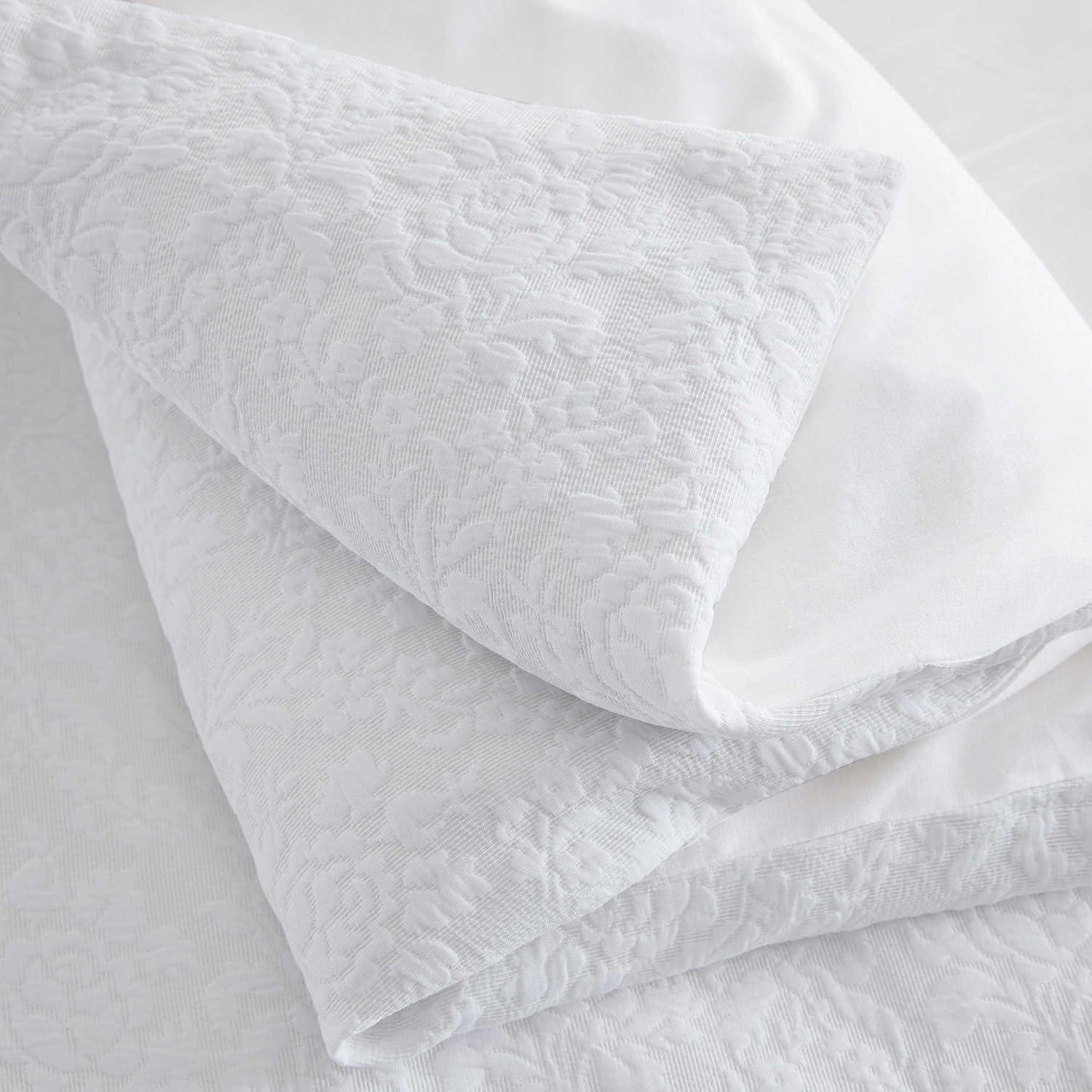 image:imageMartha Stewart Queen Comforter Set Naturally Soft CottonRich Jacquard Bedding wMatching Pillowcases Textured 3 Piece Bed Set Garden Trellis WhiteGarden Trellis White