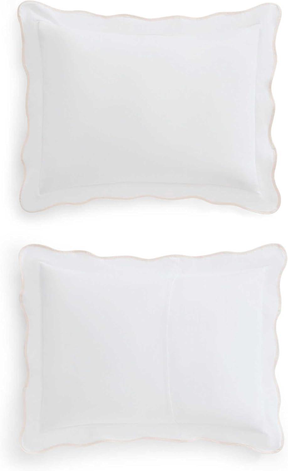 image:imageMartha Stewart Queen Comforter Set Naturally Soft CottonRich Jacquard Bedding wMatching Pillowcases Textured 3 Piece Bed Set Garden Trellis WhiteSimple Scallop Pink