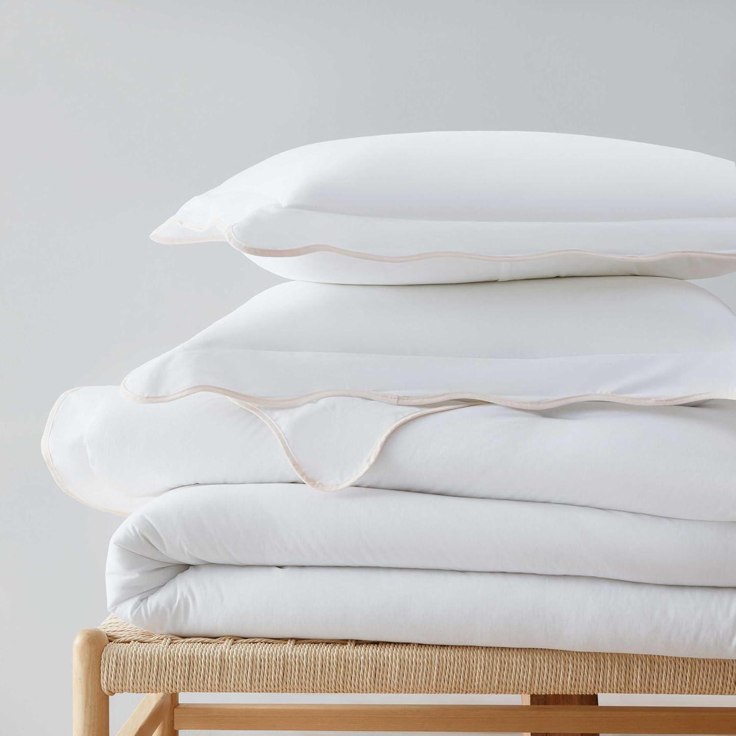 image:imageMartha Stewart Queen Comforter Set Naturally Soft CottonRich Jacquard Bedding wMatching Pillowcases Textured 3 Piece Bed Set Garden Trellis WhiteSimple Scallop Pink