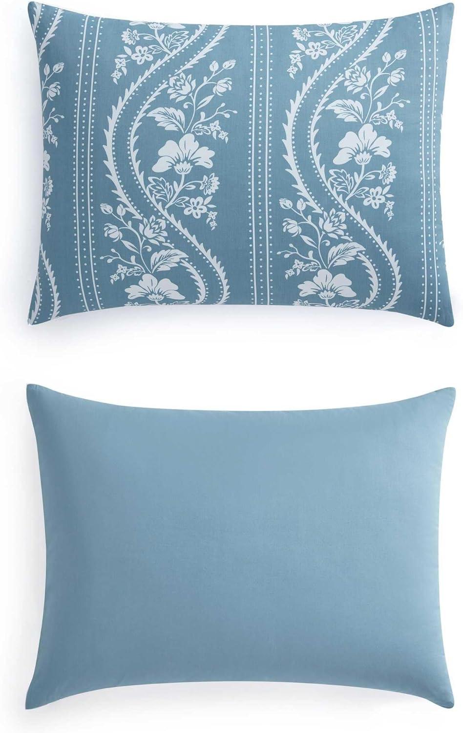 image:imageMartha Stewart Queen Comforter Set Naturally Soft CottonRich Jacquard Bedding wMatching Pillowcases Textured 3 Piece Bed Set Garden Trellis WhiteSophia Stripe Blue