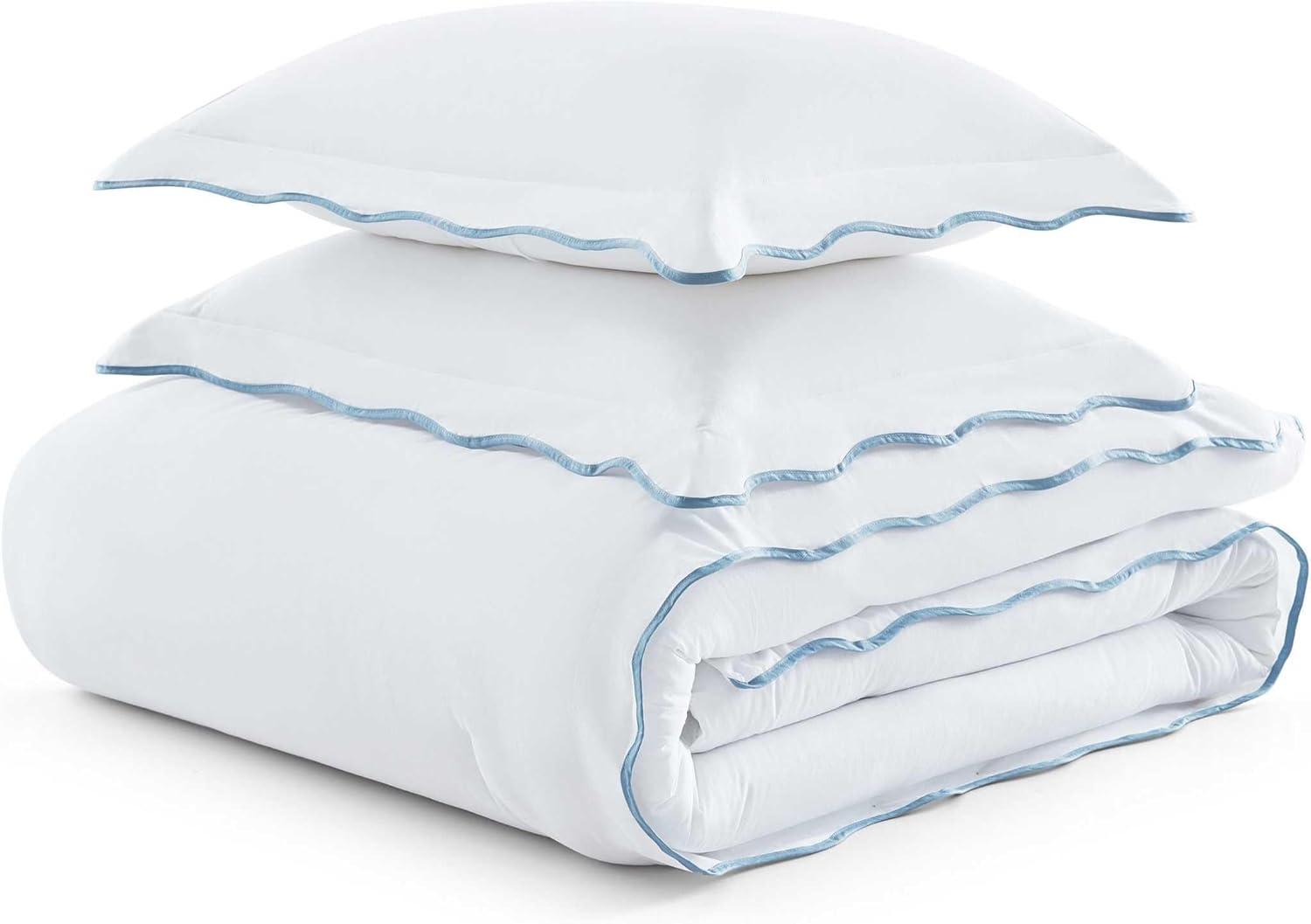 image:imageMartha Stewart Queen Duvet Cover Set Crisp amp Smooth Bedding with a Cotton Percale Lightweight Feel Reversible 3 Piece Bed Set with Matching Pillowcases Simple Scallop BlueSimple Scallop Blue